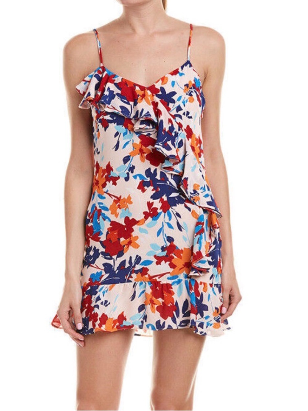 Parker Spaghetti-Strap Mini Dress in White with Red & Blue Floral